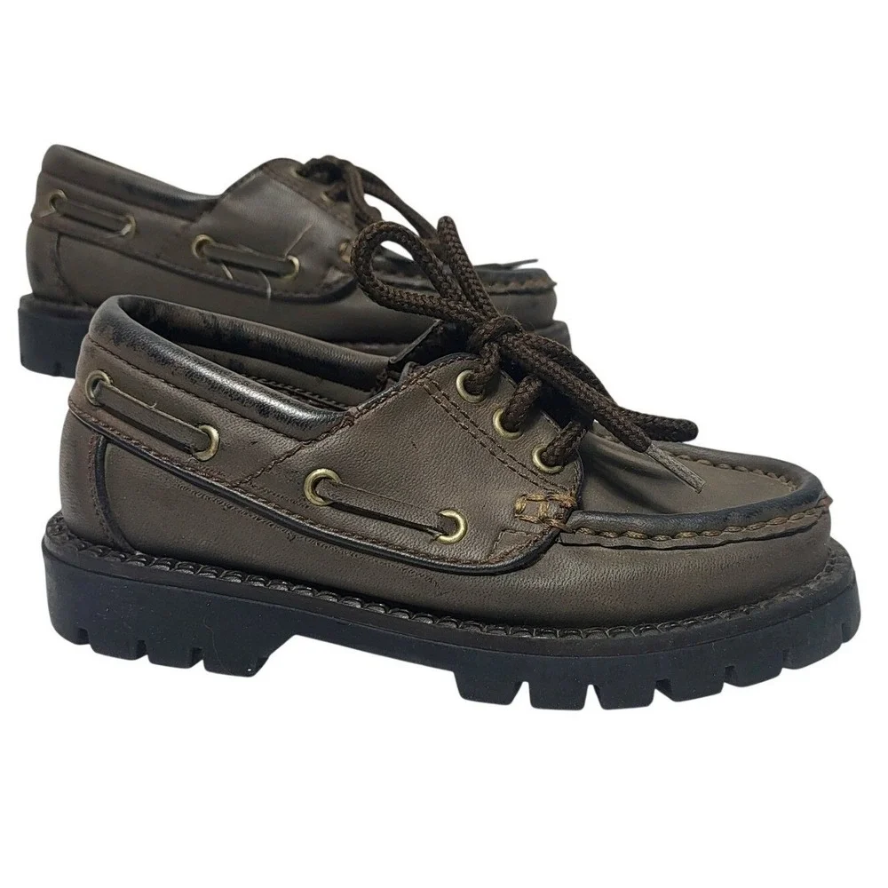 Hush Puppies Kids‎ Brown Leather Lace Up Boat Shoes Size 11M